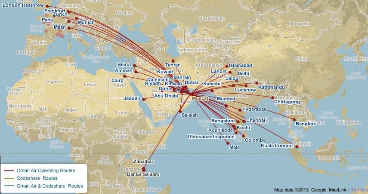 Oman air penerbangan peta